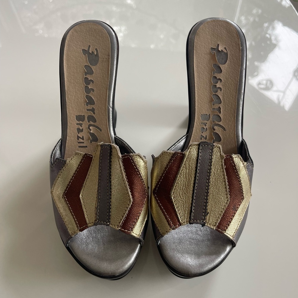 Vintage 90s Passarela Brazil Chunky Leather Platform Heels - 8 - Picture 2 of 6